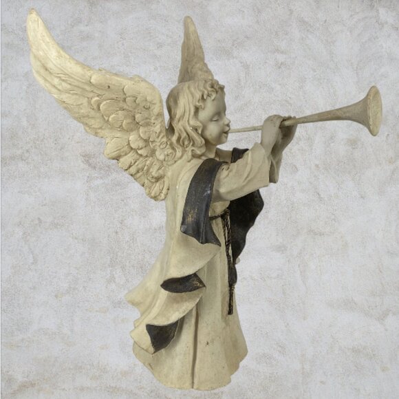 CHRISTMAS ANGELS -- Set of 3, Hold Musical Instruments, Resin, Sm/Md/Lg, Vintage - Picture 5 of 16